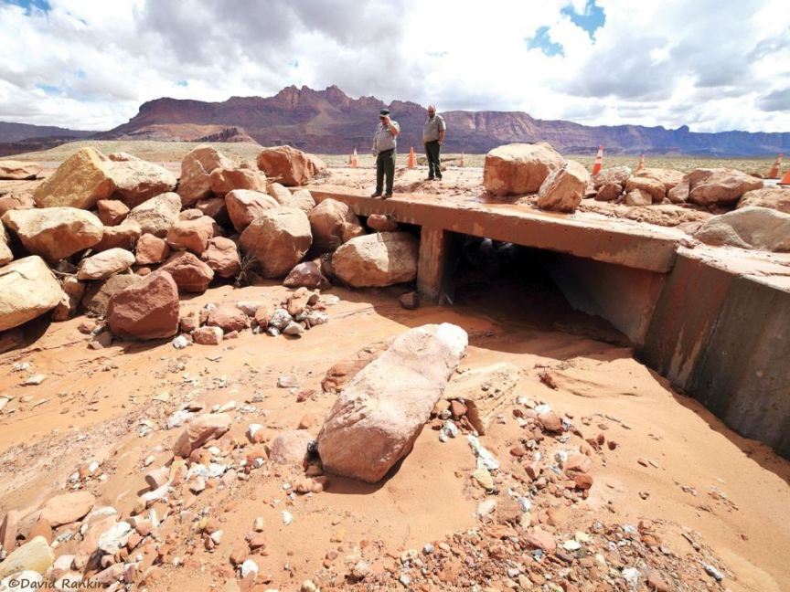 Boulders on bridge
